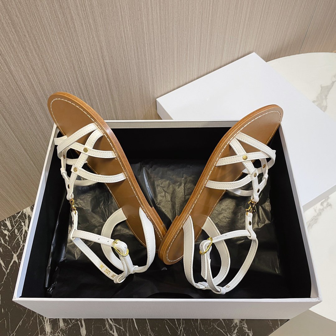 cl roman sandal white brown calfskin