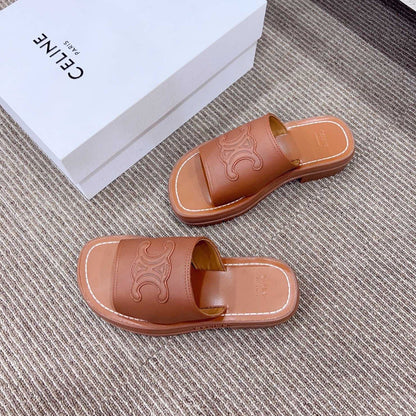 LEA TRIOMPHE PLATFORM SLIDES WOMEN VEGETABLE TANNED CALFSKIN BROWN