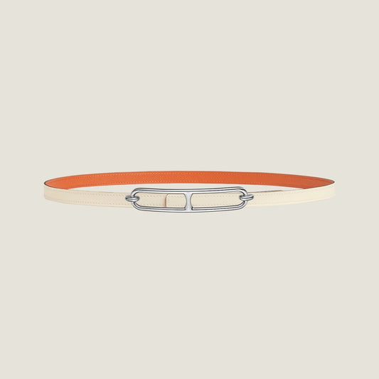 HERMES ROULIS BUCKLE & REVERSIBLE ORANGE AND WHITE LEATHER STRAP 13MM SILVER HARDWARE