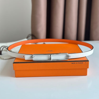 HERMES ROULIS BUCKLE & REVERSIBLE ORANGE AND WHITE LEATHER STRAP 13MM SILVER HARDWARE