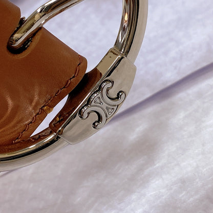 CELINE CL LARGE 35MM TWIN TRIOMPHE BELT IN BRONZE BROWN CALFSKIN SILVER HARDWARE