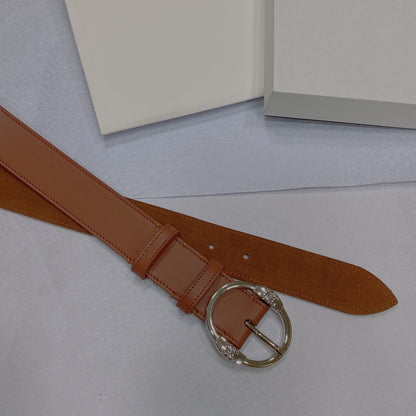 CELINE CL LARGE 35MM TWIN TRIOMPHE BELT IN BRONZE BROWN CALFSKIN SILVER HARDWARE