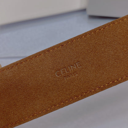 CELINE CL LARGE 35MM TWIN TRIOMPHE BELT IN BRONZE BROWN CALFSKIN SILVER HARDWARE