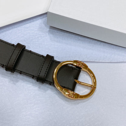 CELINE CL LARGE 35MM TWIN TRIOMPHE BELT IN BLACK AND BROWN CALFSKIN GOLD HARDWARE