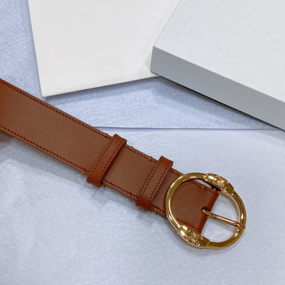 CELINE CL LARGE 35MM TWIN TRIOMPHE BELT IN BRONZE BROWN CALFSKIN GOLD HARDWARE