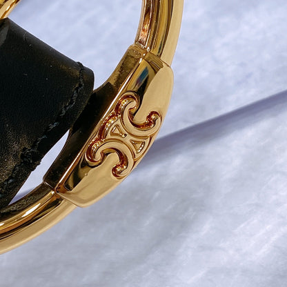 CELINE CL LARGE 35MM TWIN TRIOMPHE BELT IN BLACK CALFSKIN GOLD HARDWARE