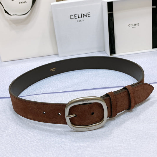 CELINE CL LARGE 35 MM BELT IN CHOCOLATE BROWN SUEDE LIGHT GOLD HARDWARE
