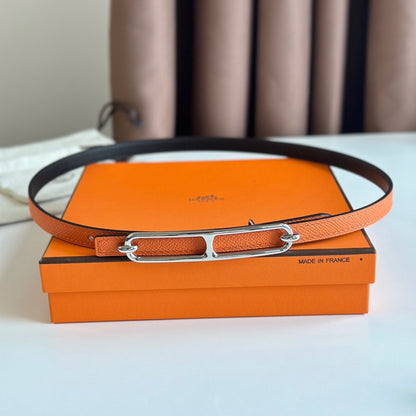 HERMES ROULIS BUCKLE & REVERSIBLE ORANGE AND BLACK LEATHER STRAP 13MM SILVER HARDWARE