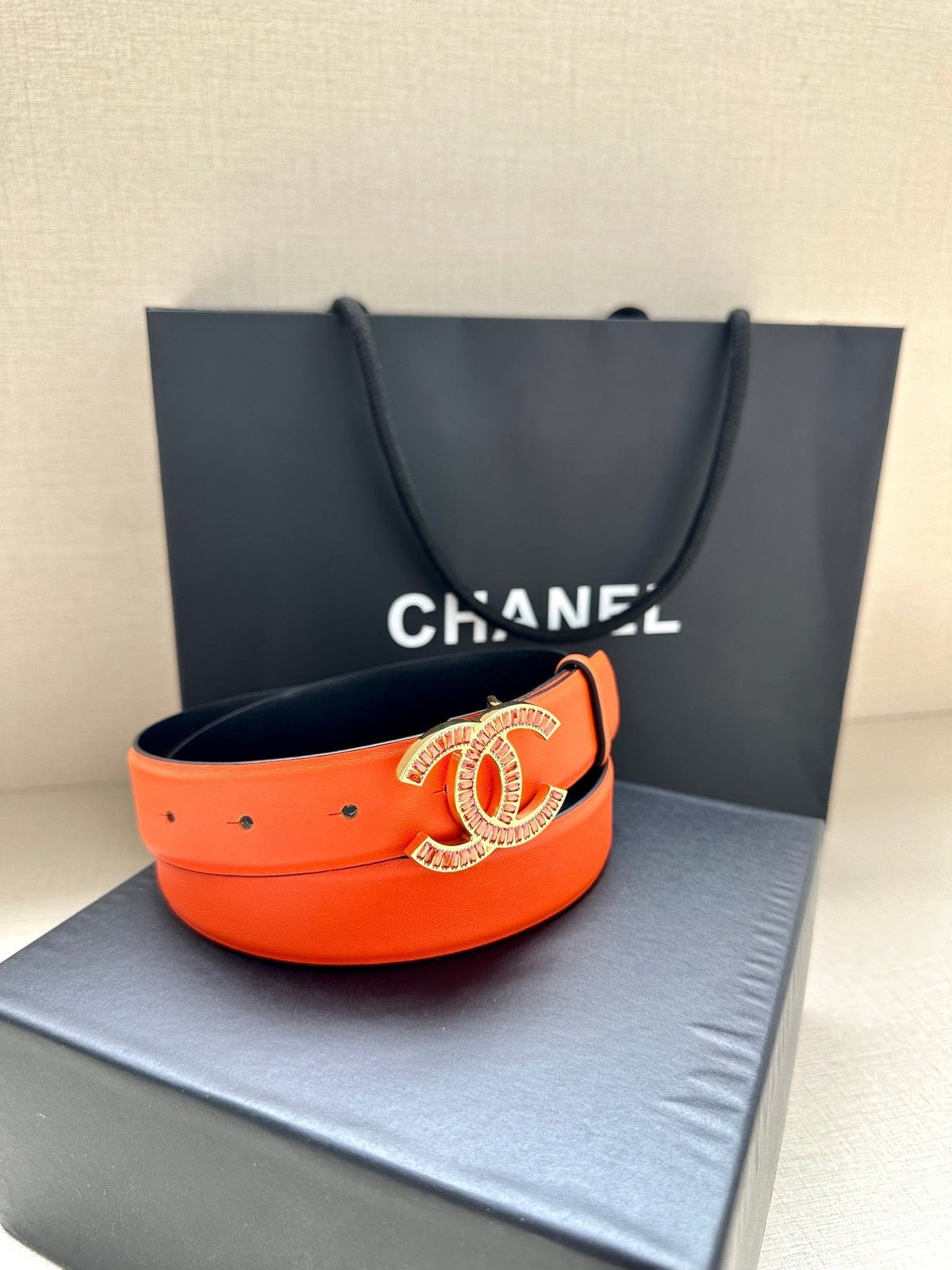 CHANEL 25S BELT 30 MM IN ORANGE CALFSKIN 616965