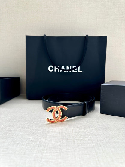 CHANEL 25S BELT 30 MM IN BLACK CALFSKIN 616968