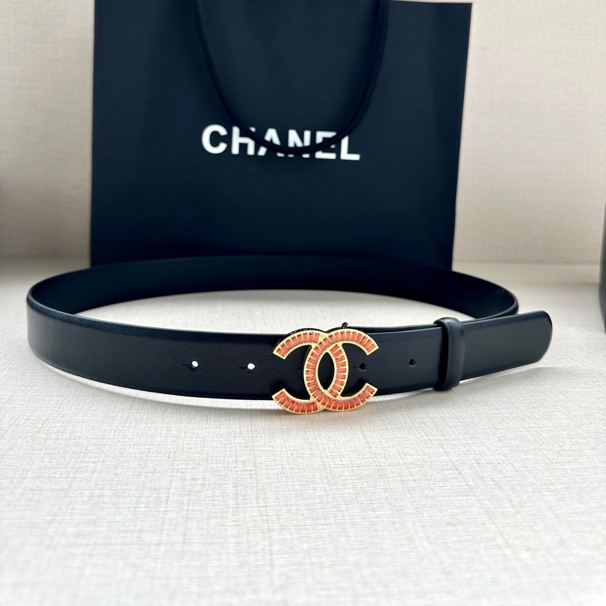 CHANEL 25S BELT 30 MM IN BLACK CALFSKIN 616968