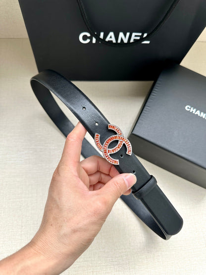 CHANEL 25S BELT 30 MM IN BLACK CALFSKIN 616968