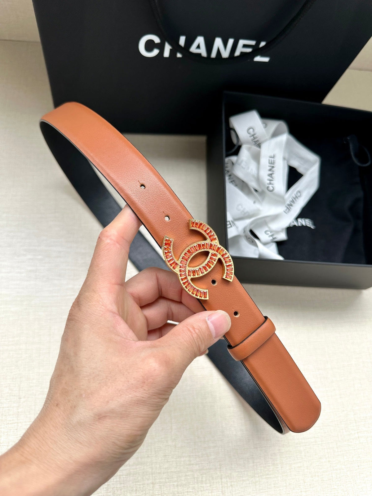 CHANEL 25S BELT 30 MM IN BROWN CALFSKIN 616969
