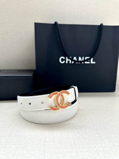 CHANEL 25S BELT 30 MM IN WHITE CALFSKIN 616972