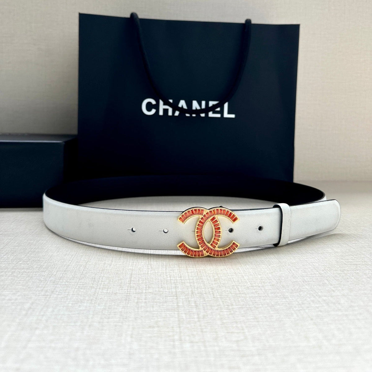 CHANEL 25S BELT 30 MM IN WHITE CALFSKIN 616972