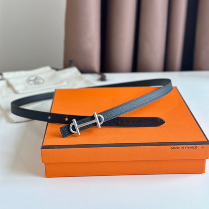 HERMES GAMMA BUCKLE & REVERSIBLE BLACK LEATHER STRAP 13MM SILVER HARDWARE