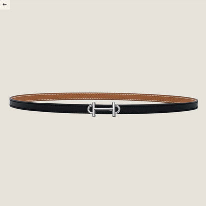 HERMES GAMMA BUCKLE & REVERSIBLE BRONZE BROWN AND BLACK LEATHER STRAP 13MM SILVER HARDWARE