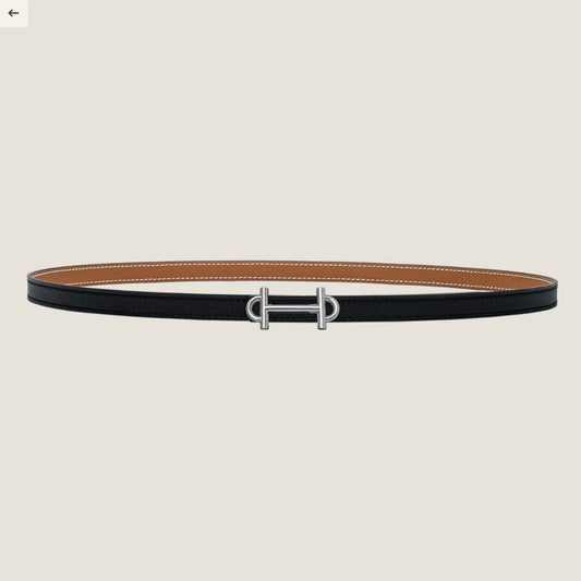 HERMES GAMMA BUCKLE & REVERSIBLE BRONZE BROWN AND BLACK LEATHER STRAP 13MM SILVER HARDWARE
