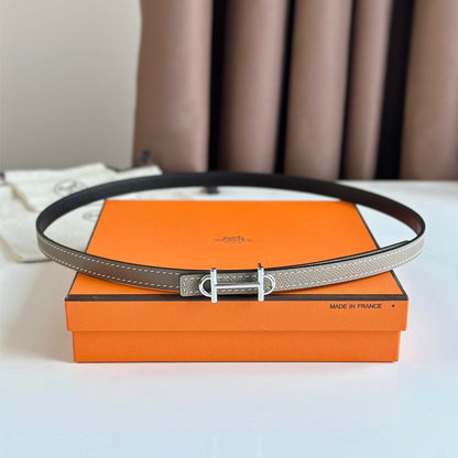 HERMES GAMMA BUCKLE & REVERSIBLE KHAKI BROWN AND BLACK LEATHER STRAP 13MM SILVER HARDWARE