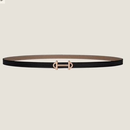 HERMES GAMMA BUCKLE & REVERSIBLE KHAKI BROWN AND BLACK LEATHER STRAP 13MM COPPER HARDWARE