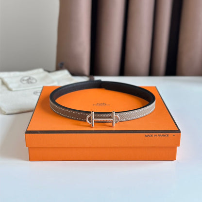 HERMES GAMMA BUCKLE & REVERSIBLE KHAKI BROWN AND BLACK LEATHER STRAP 13MM COPPER HARDWARE