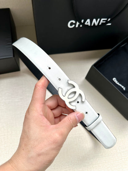 CHANEL 30MM BELT IN FULL WHITE SMOOTH CALFSKIN METAL HARDWARE