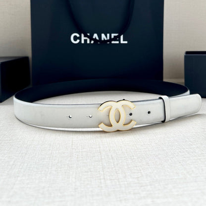 CHANEL 30MM BELT IN FULL WHITE SMOOTH CALFSKIN METAL HARDWARE