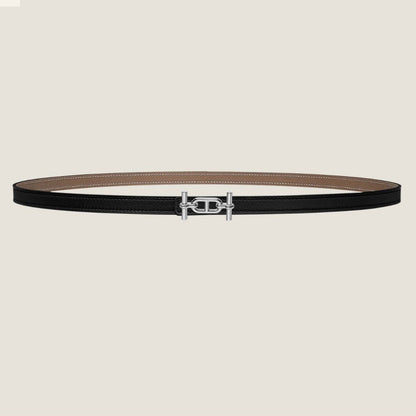 HERMES ANCRE BUCKLE & REVERSIBLE BLACK AND KHAKI BROWN LEATHER STRAP 13MM SILVER HARDWARE
