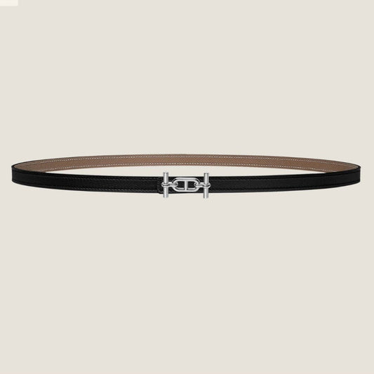 HERMES ANCRE BUCKLE & REVERSIBLE BLACK AND KHAKI BROWN LEATHER STRAP 13MM SILVER HARDWARE
