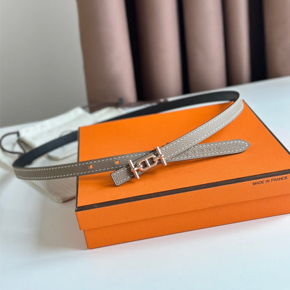 HERMES ANCRE BUCKLE & REVERSIBLE BLACK AND KHAKI BROWN LEATHER STRAP 13MM COPPER HARDWARE