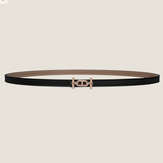 HERMES ANCRE BUCKLE & REVERSIBLE BLACK AND KHAKI BROWN LEATHER STRAP 13MM COPPER HARDWARE