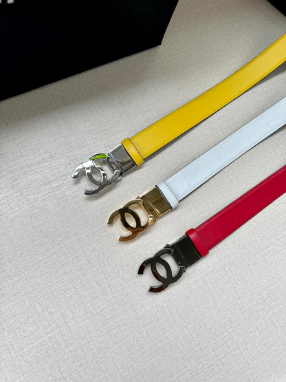CHANEL 30MM BELT IN BRIGHT YELLOW AND BLACK CALFSKIN WITH GOLD HARDWARE