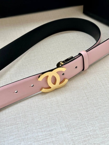 CHANEL 30MM BELT IN LIGHT PINK AND BLACK CALFSKIN WITH GOLD HARDWARE
