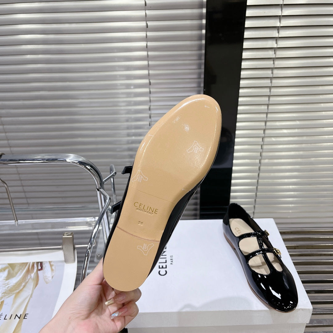 FLAT SANDALS WITH DOUBLE STRAP-DESIGN LEATHER BLACK