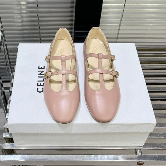 FLAT SANDALS WITH DOUBLE STRAP-DESIGN LEATHER ROSE PINK