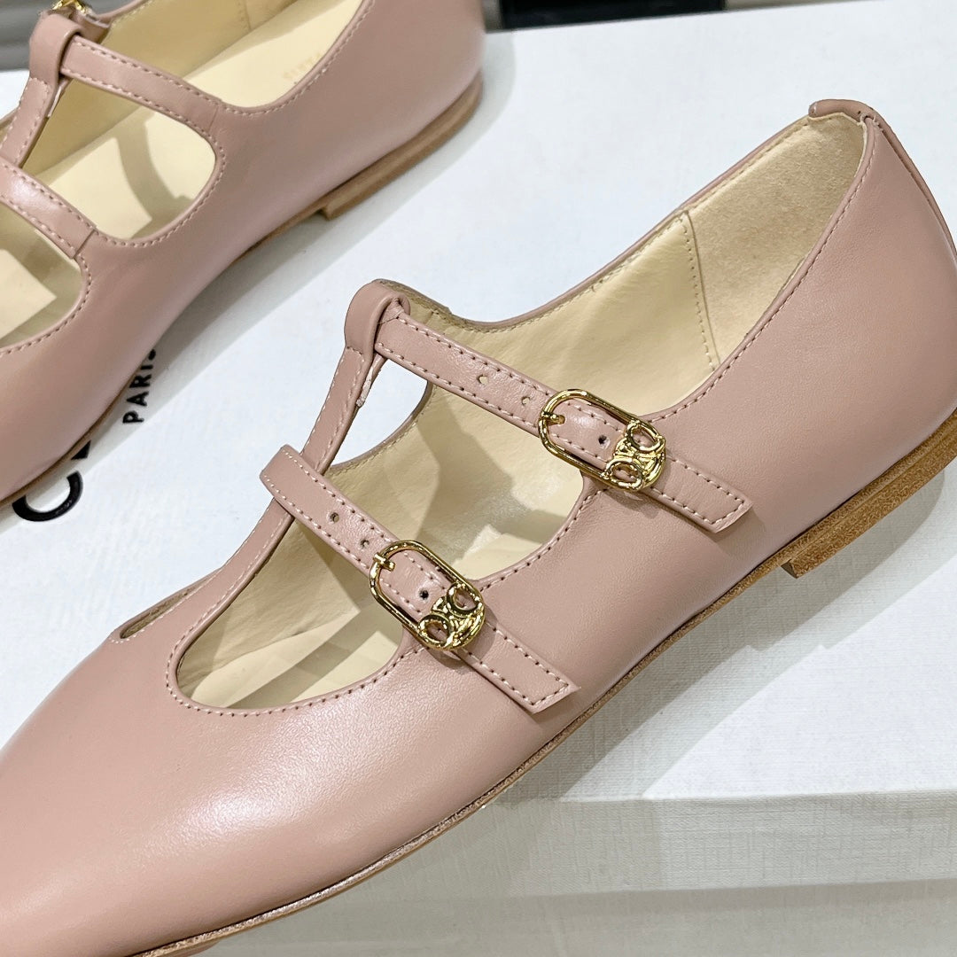 FLAT SANDALS WITH DOUBLE STRAP-DESIGN LEATHER ROSE PINK