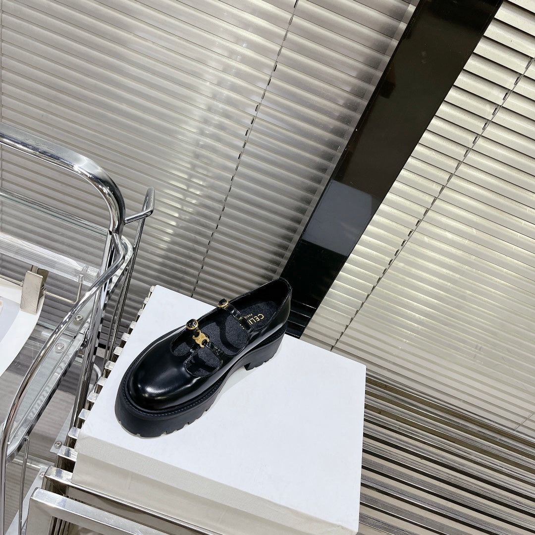 HIGH FLAT SANDALS WITH DOUBLE STRAP-DESIGN LEATHER BLACK