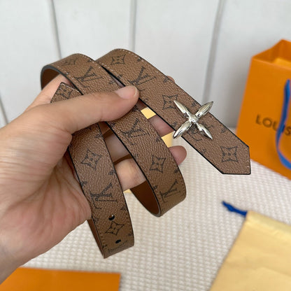 LOUIS VUITTON LV FLOWERGRAM 25 MM REVERSIBLE BELT IN BROWN MONOGRAM CALFSKIN SILVER HARDWARE