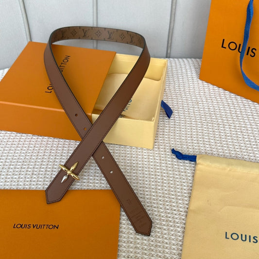 LOUIS VUITTON LV FLOWERGRAM 25 MM REVERSIBLE BELT IN BROWN MONOGRAM CALFSKIN GOLD MIX SILVER HARDWARE