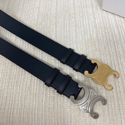 CELINE Triomphe Belt 35mm Black Calfskin Ghw