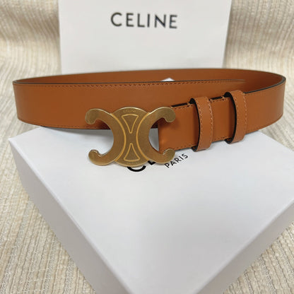 CELINE Triomphe Belt 35mm Tan Calfskin Ghw