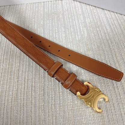 CELINE Medium Triomphe Belt 25mm Tan Calfskin with Triomphe Embossed Ghw