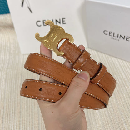CELINE Medium Triomphe Belt 25mm Tan Calfskin with Triomphe Embossed Ghw
