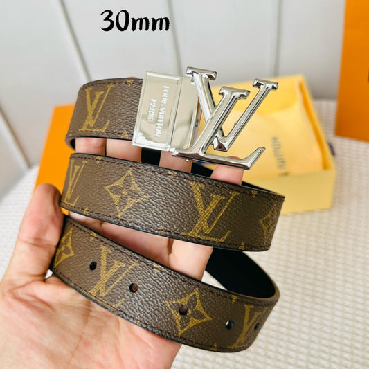 LOUIS VUITTON LV Initiales 30mm Reversible Belt Silver Rotating Buckle Black Brown Leather