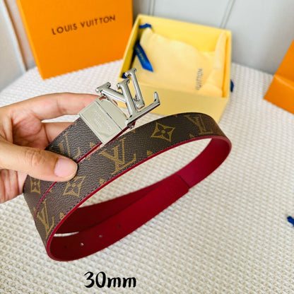 LOUIS VUITTON LV Initiales 30mm Reversible Belt Silver Rotating Buckle Burgundy Brown Leather