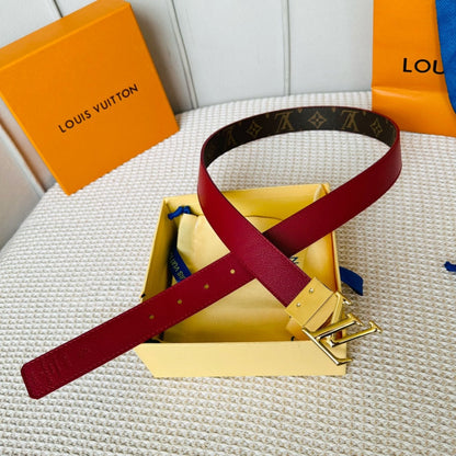 LOUIS VUITTON LV Initiales 30mm Reversible Belt Gold Rotating Buckle Burgundy Brown Leather