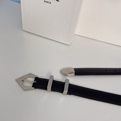 CELINE Medium Spike Belt 25mm Black Calfskin Loop Silver Silver Finishing
