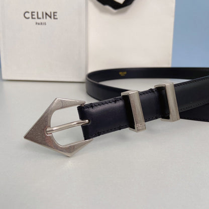 CELINE Medium Spike Belt 25mm Black Calfskin Loop Silver Silver Finishing