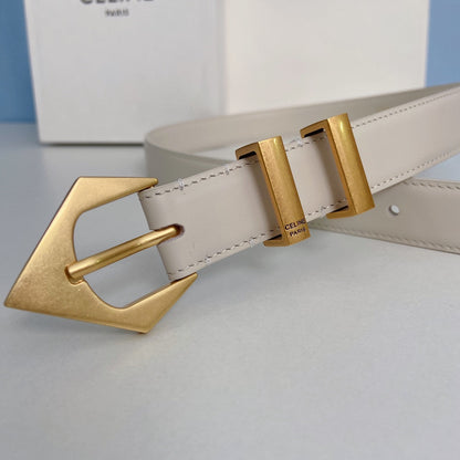 CELINE Medium Spike Belt 25mm White Calfskin Loop Gold Gold Finishing