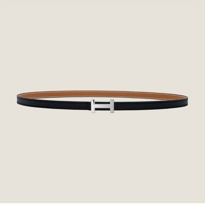 HERMES FOCUS BUCKLE & REVERSIBLE TAWNY BROWN AND BLACK LEATHER STRAP 13MM SILVER HARDWARE